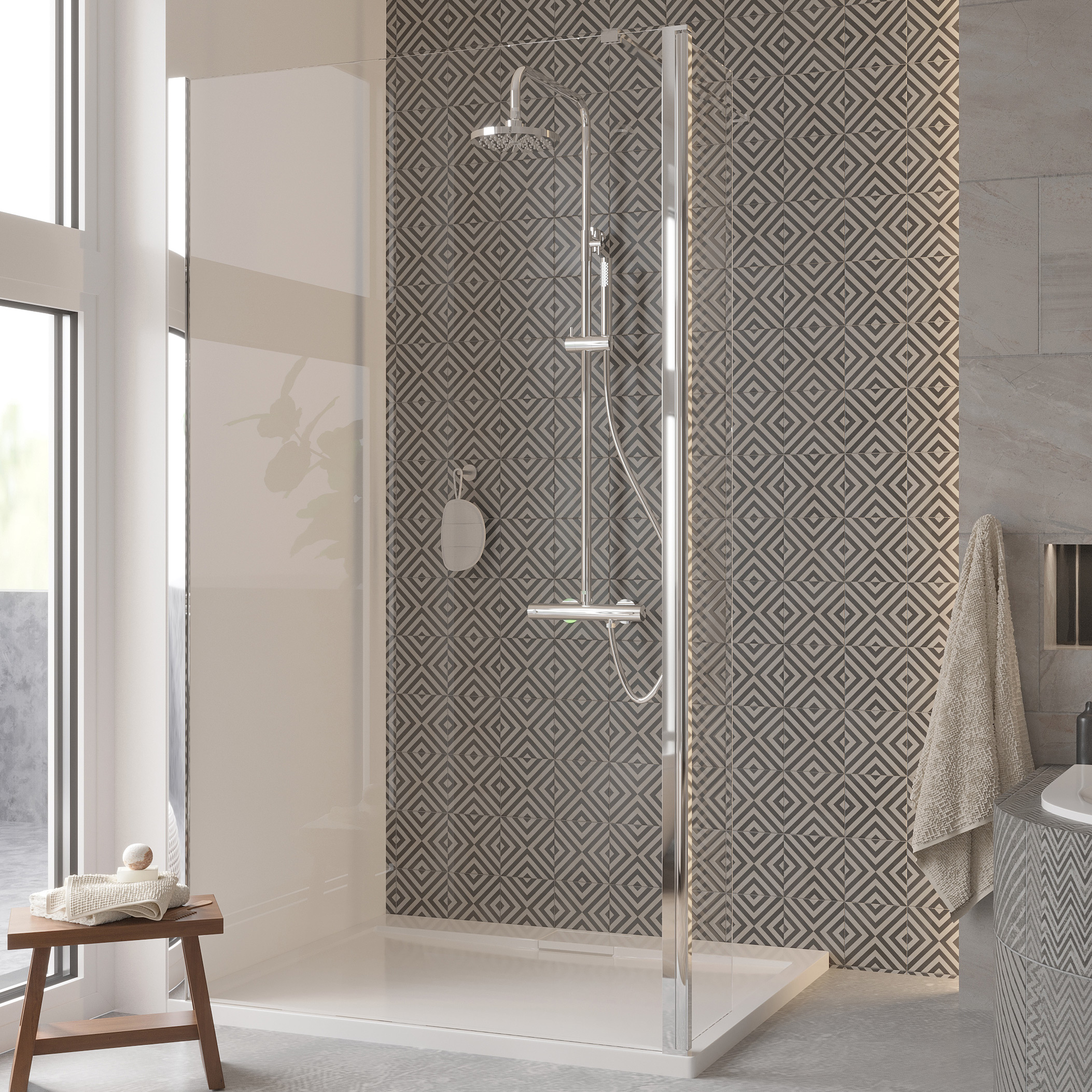 Besco Eco-N ścianka prysznicowa Walk-In 90 cm chrom/szkło przezroczyste EN-90-195C