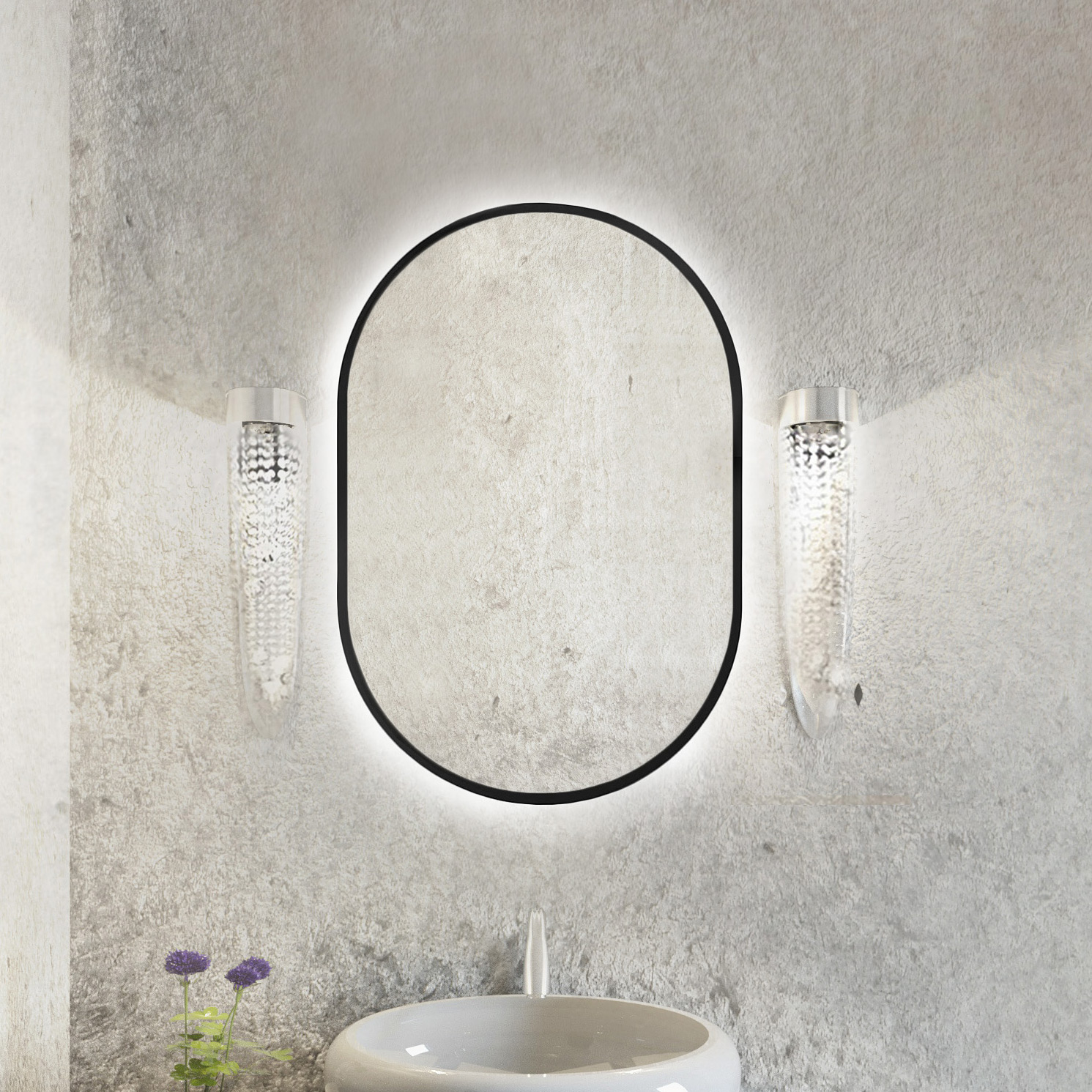 Baltica Design Tiny Border Pastille lustro 40x95 cm owalne z oświetleniem czarny