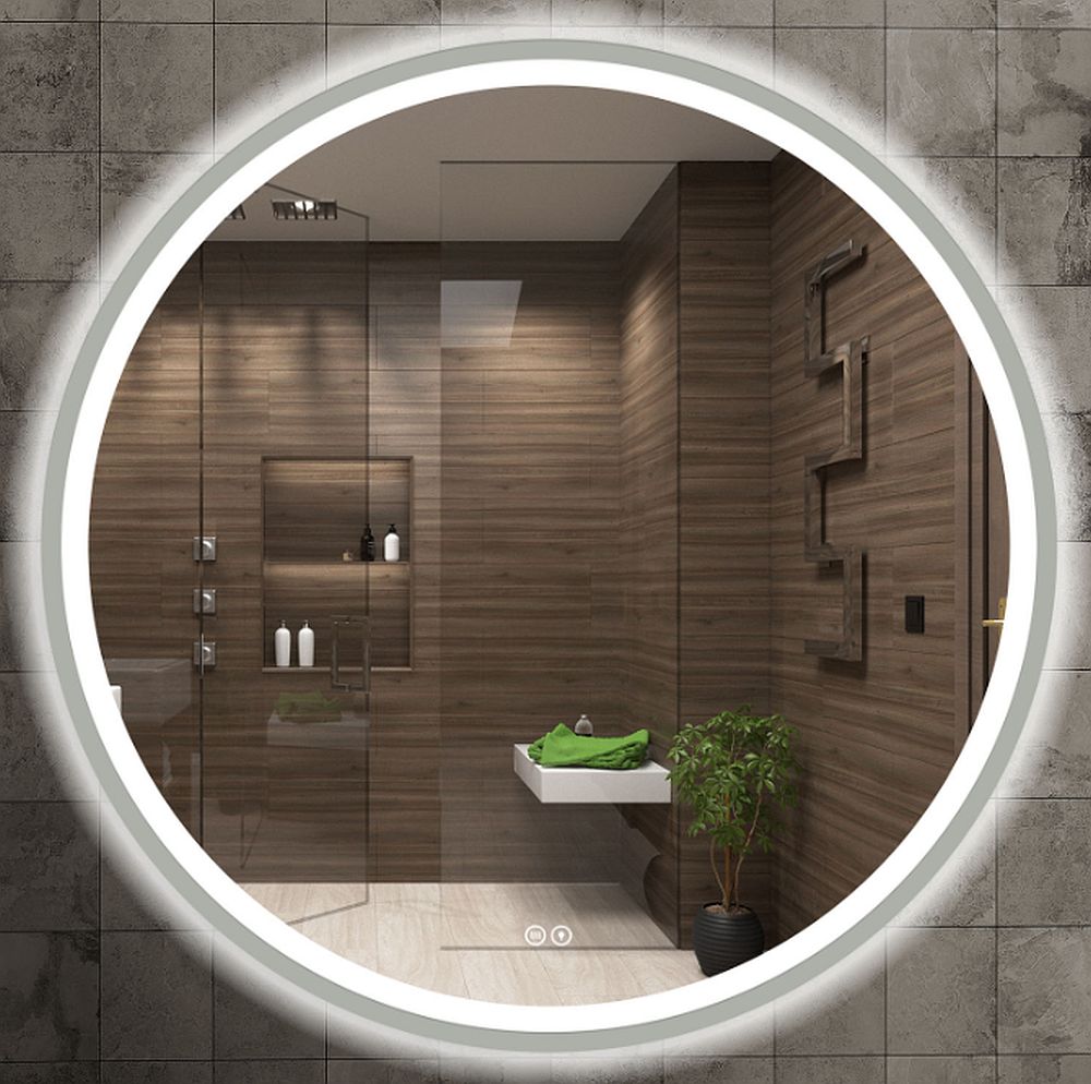 Venti Orion Silver lustro 80x80 cm okrągłe z oświetleniem z matą grzewczą srebrny