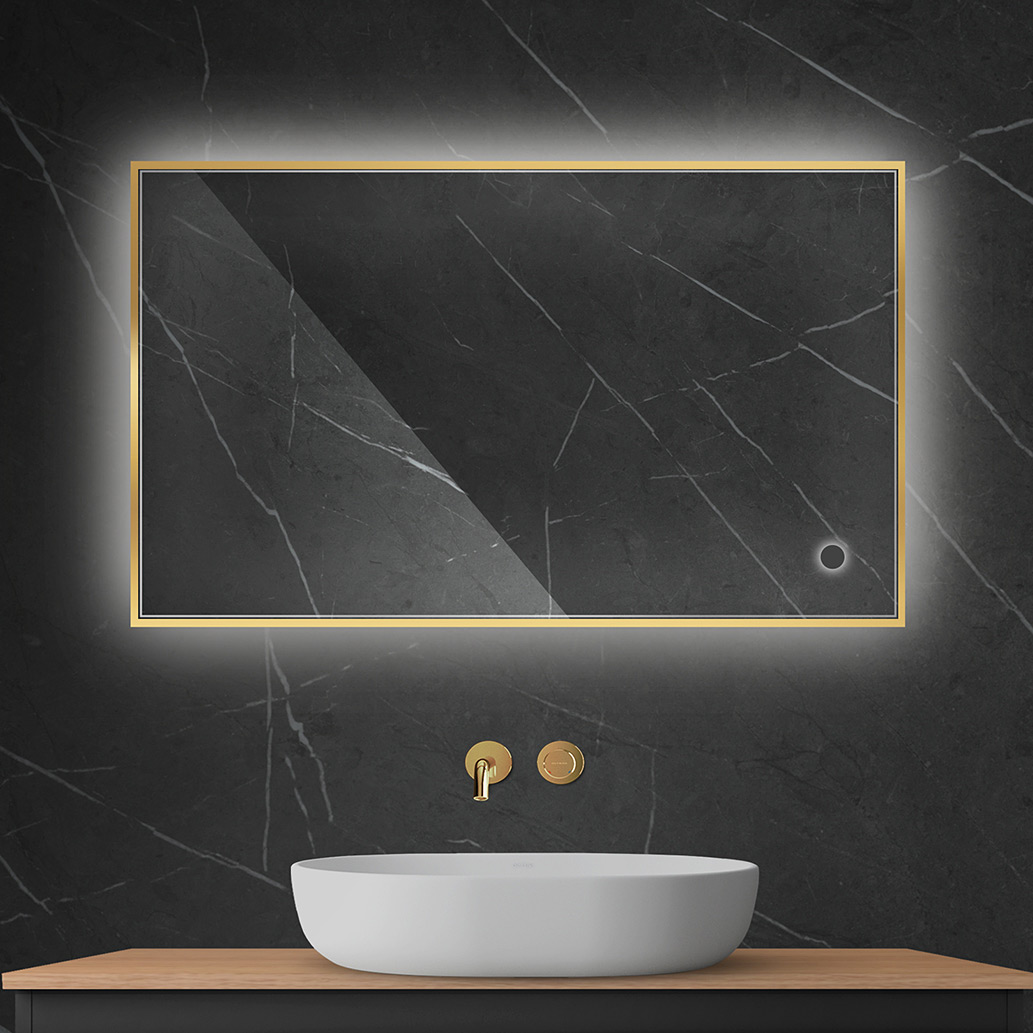 Oltens Nordlis lustro 60x100 cm prostokątne z oświetleniem od tyłu z matą grzewczą złoty 64111800 - Wysyłka w 24h