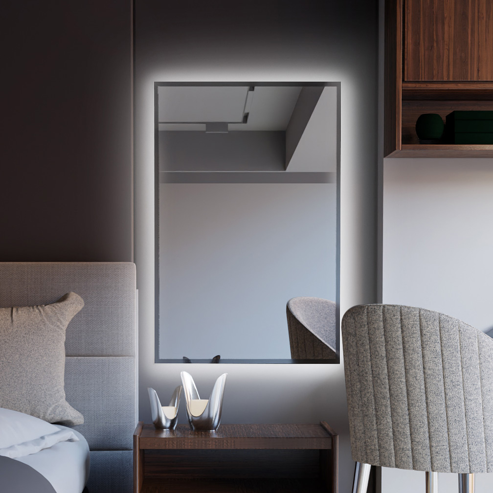 Baltica Design Tiny Border Straight lustro 60x90 cm prostokątne z oświetleniem srebrny