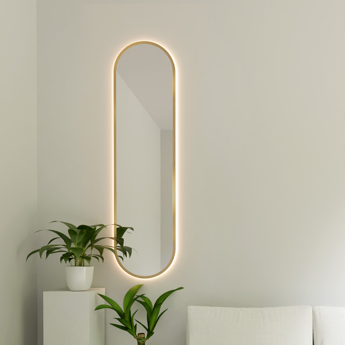 Baltica Design Tiny Border Pastille lustro 155x40 cm z oświetleniem LED złote barwa zimna