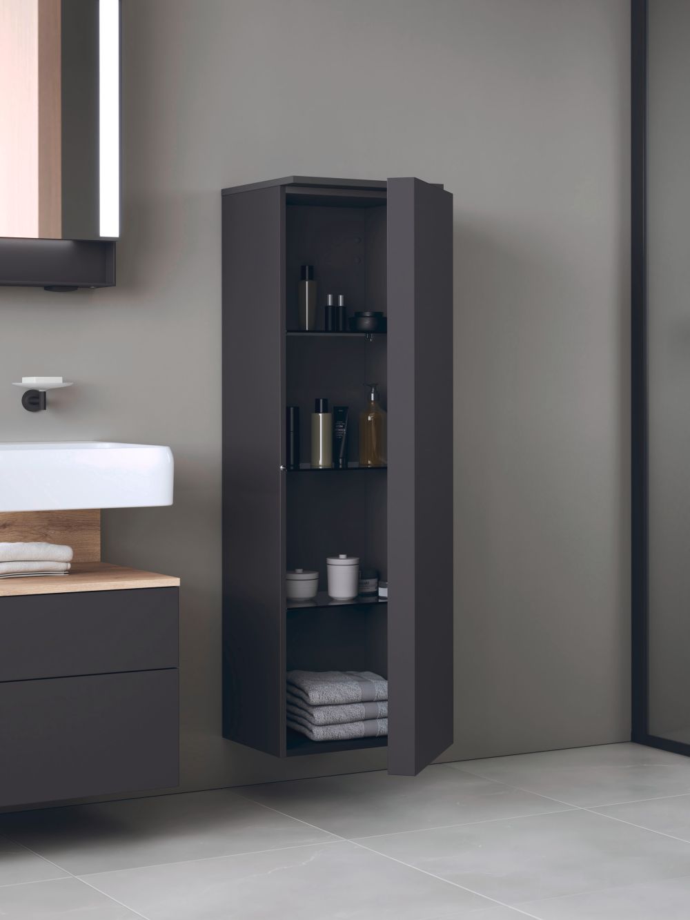 Duravit Qatego szafka 40 cm półwysoka wisząca prawa grafitowy mat QA1345R49490000