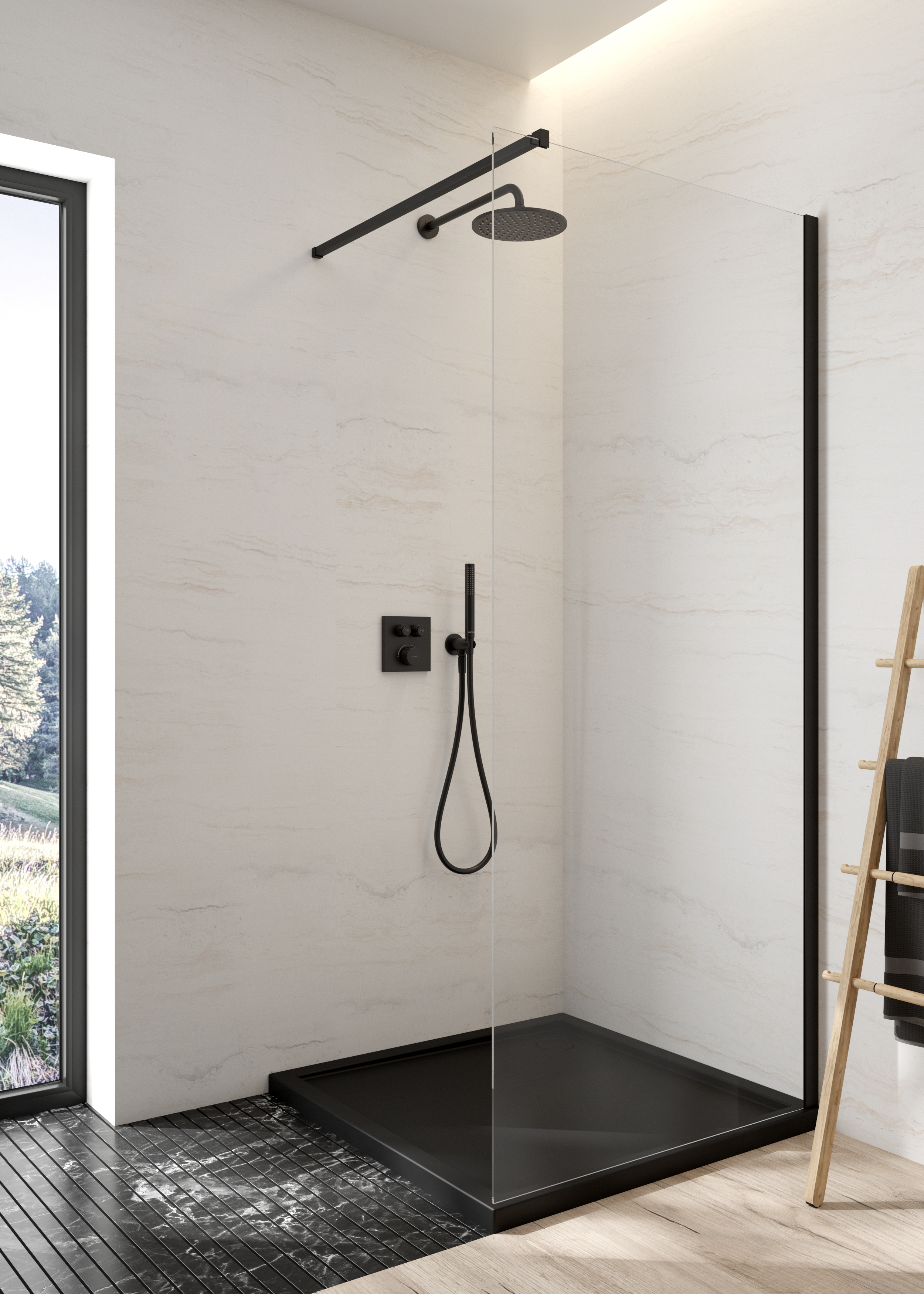 Zestaw Oltens Onega (S) bateria podtynkowa z deszczownicą 22 cm Atran i kompletem prysznicowym Ume czarny mat 36623300 - Wysyłka w 24h