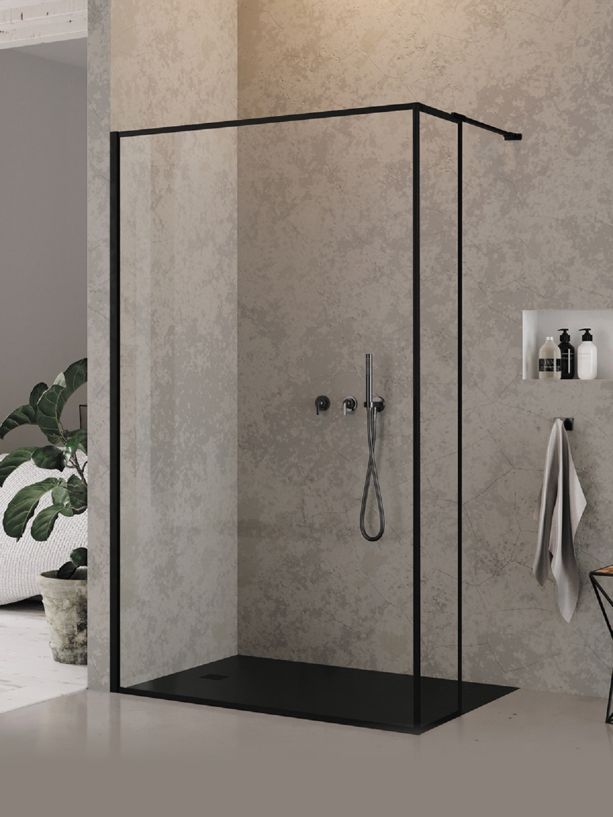Darmowa Dostawa - Ścianka prysznicowa walk-in 90 cm czarny mat/szkło przezroczyste New Trendy New Modus Black EXK5582