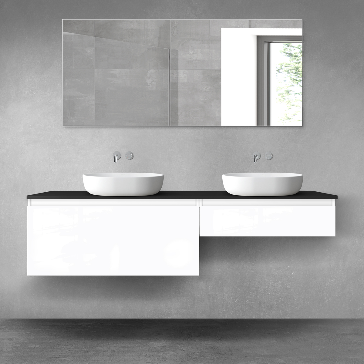 Darmowa Dostawa - Zestaw mebli łazienkowych 180x46.4x48.6 cm podumywalkowa wisząca biała-czarna Oltens Vernal 68584000