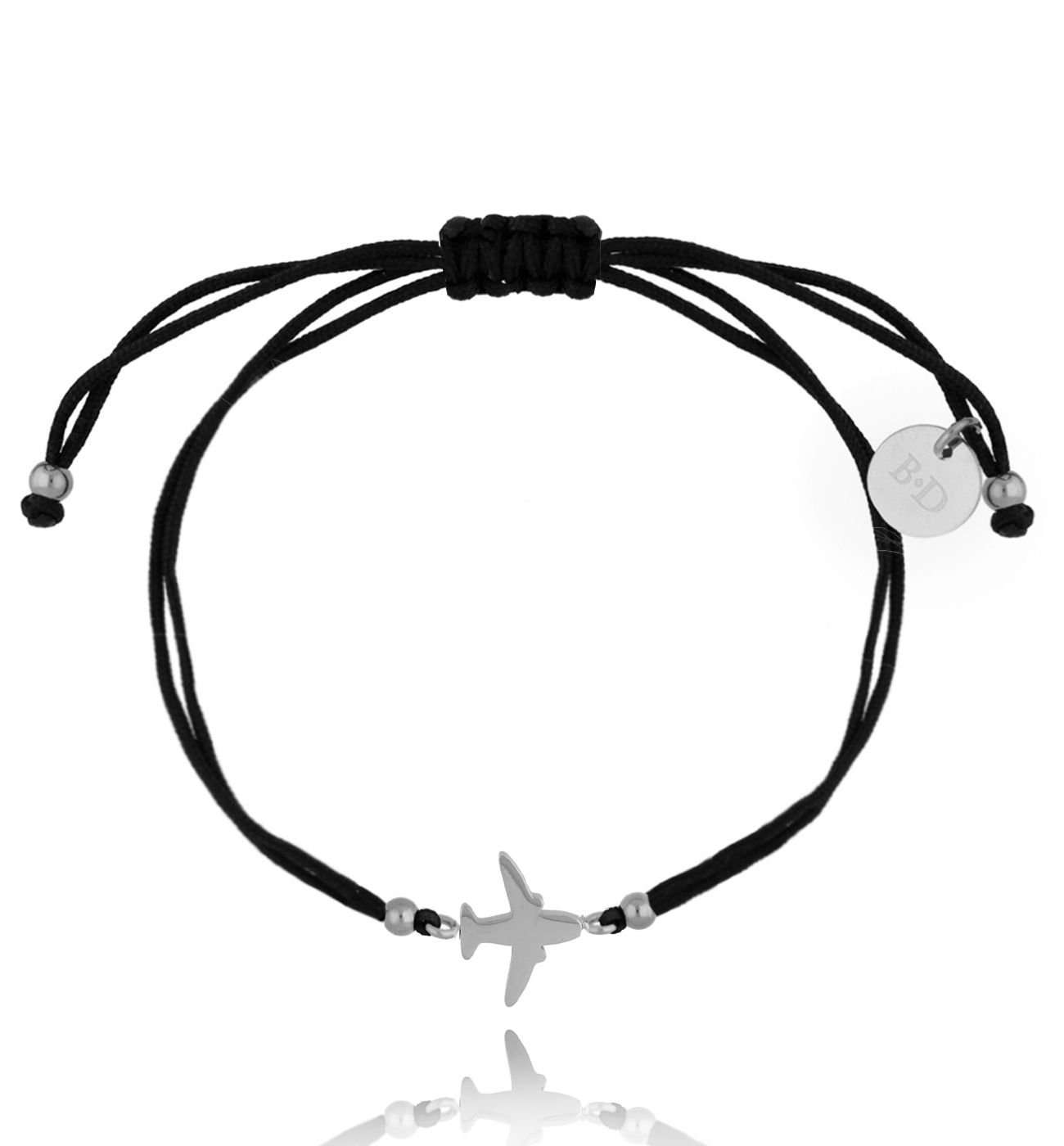 Bransoletka czarno-srebrna z samolotem Traveler BGL0563