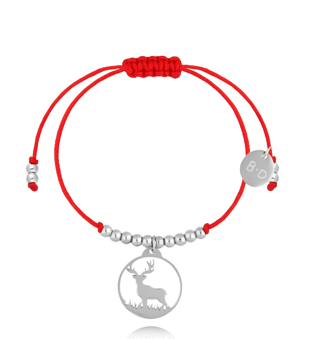 Bransoletka czerwona ze srebrnym jeleniem Cerf BGL0939 - By Dziubeka