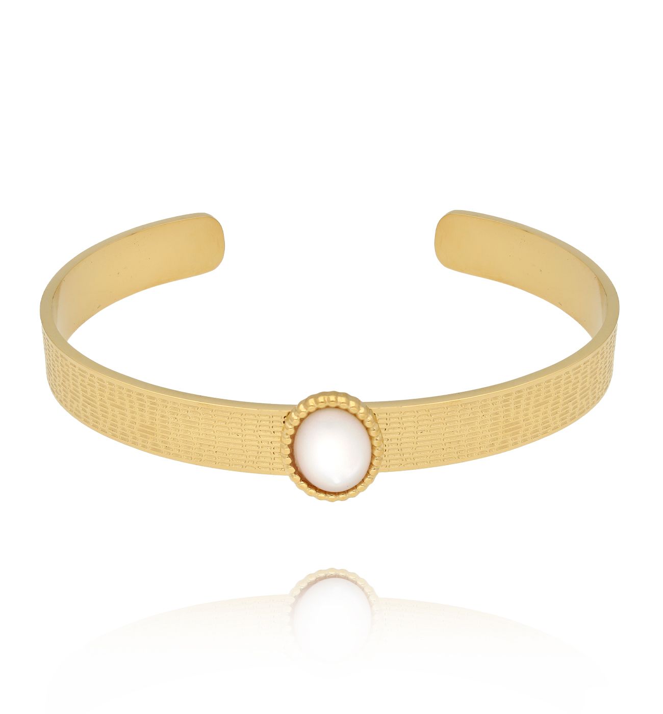 Bransoleta złota open cuff z masą perłową BSY0476