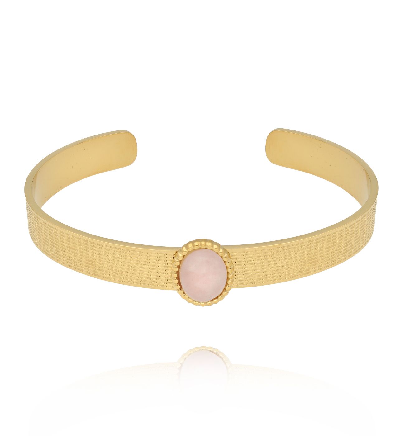 Bransoleta złota open cuff z kwarcem różowym BSY0478