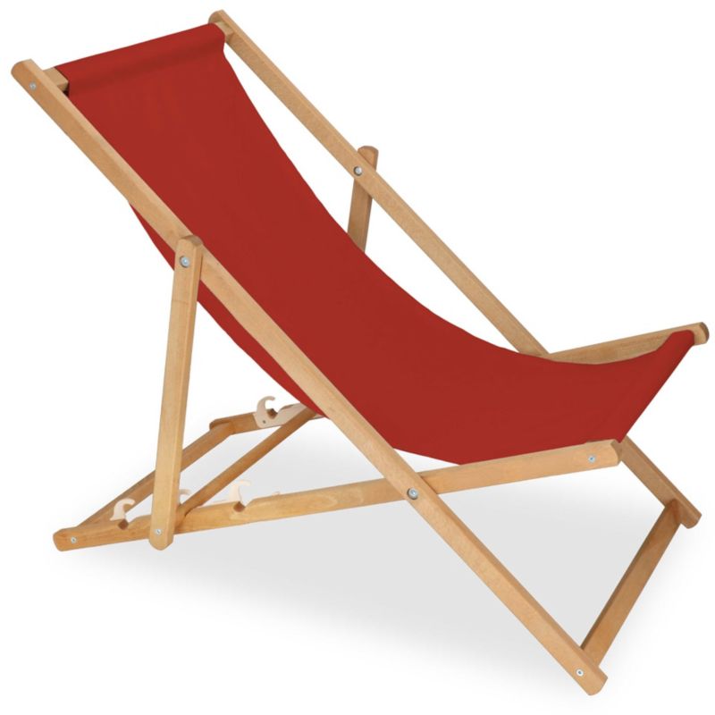 Leżak drewniany składany do ogrodu Springos na plażę 3 stopniowa regulacja bordowy 1 szt.