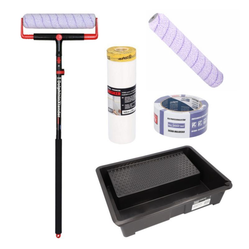 Zestaw malarski Blue Dolphin WUK 37W13 z kuwetą JUMBO maskerem WASHI, taśmą malarską i wałkiem microfibra 30 cm 1 szt.