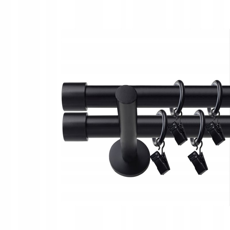 Karnisz podwójny Naokienko metalowy 100 cm fi 19 czarny mat zaślepka premium 1 szt.