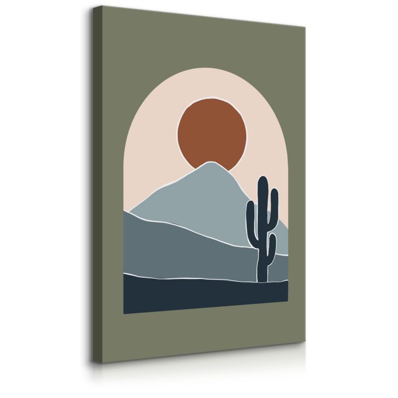 Obraz Muralo Do Salonu Pustynia Styl Boho Góry Pejzaż Kaktusy Abstrakcja 80x120 cm 1 szt.