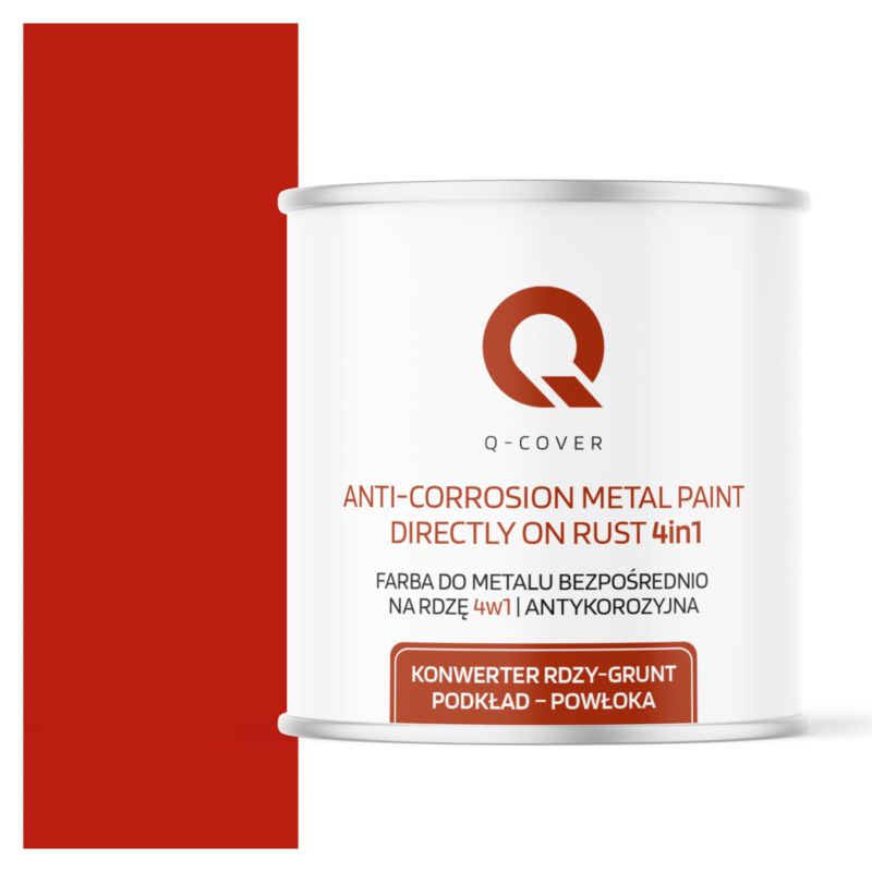 Farba do Metalu Prosto na Rdzę 4w1 Q-Cover Czerwony RAL3020 Półmat 2.5L