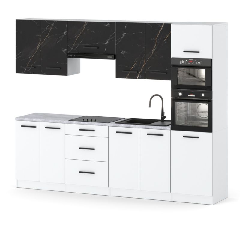 Zestaw Kuchenny Hurtownia-Mebli Z Blatem Kuchnia Marra 260cm Biały Mat San Sebastian/Biały Mat 260x47x217 cm 1szt.