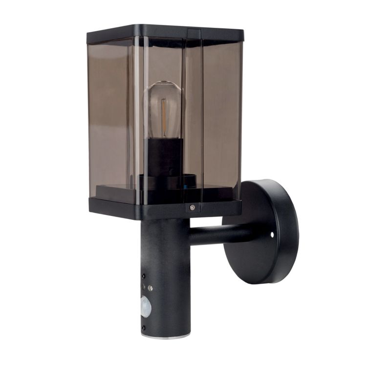 Kinkiet ścienny E27 LED XUDO IP44 z czujnikiem ruchu PIR klosz dymiony zewnętrzny czarny 1 szt.