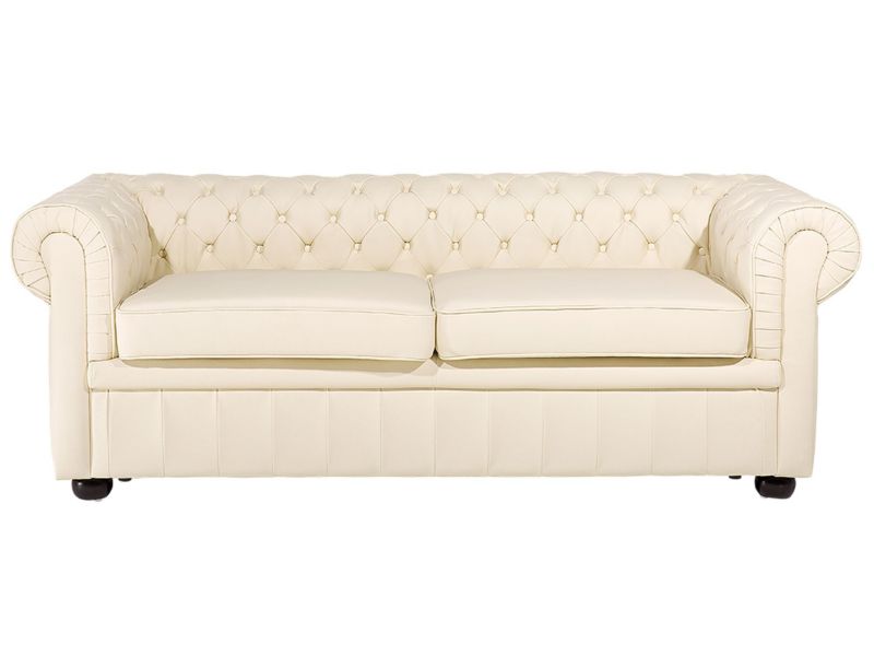 Sofa 3-osobowa skórzana kremowa Chesterfield 1 szt.