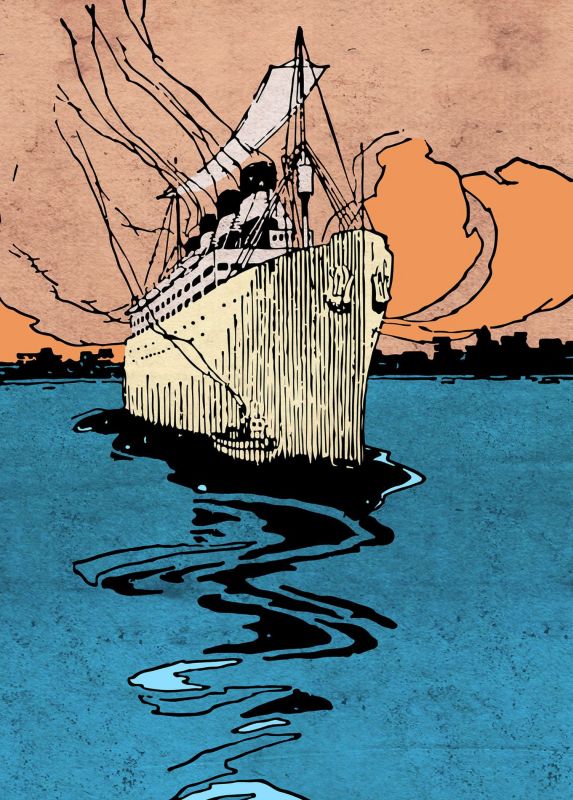 fototapeta Sanders & Sanders statek niebieskimIpomarańczowym 200 x 280 cm - 1 rol.