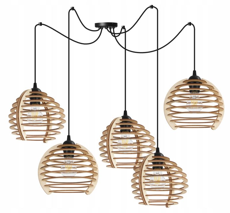 Lampa sufitowe wisząca Light Home LH Spider Timber 5x E27 60W czarny 1szt.