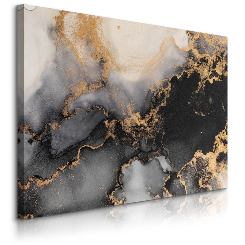 Obraz Muralo Na Płótnie Czarny Marmur Ze Złotem Styl Glamour Abstrakcja 70x50 cm 1 szt.