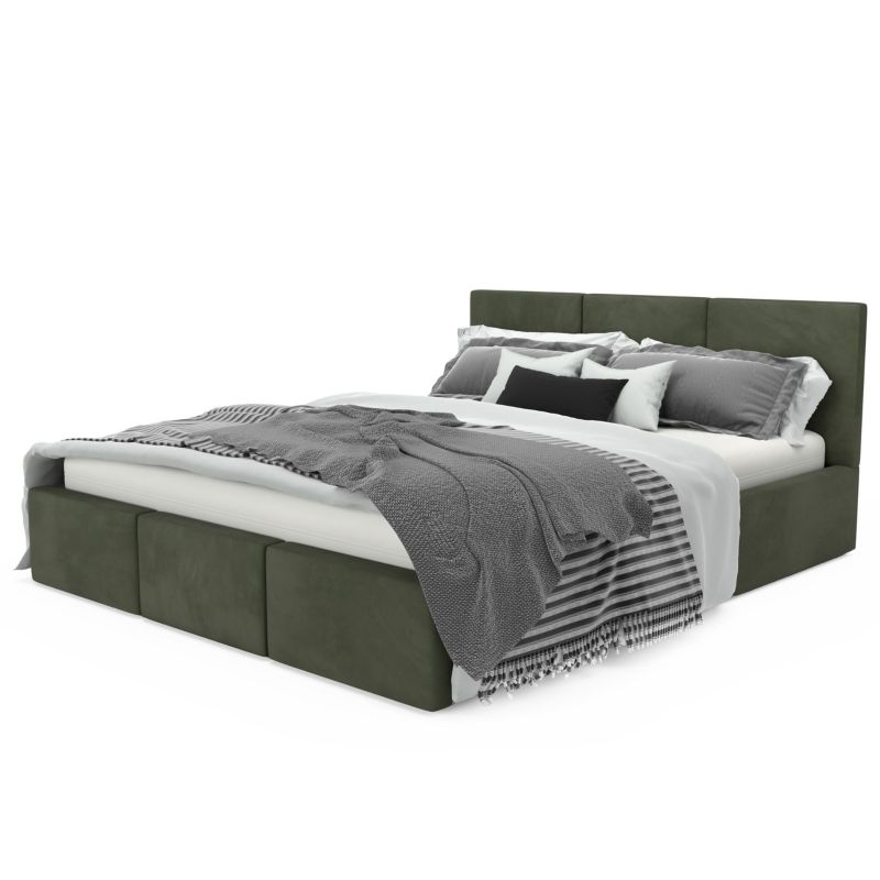 Łóżko Muralo Tapicerowane z Pojemnikiem Khaki 120x200x110 cm 1szt.