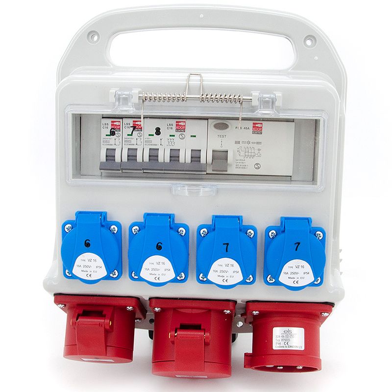 Rozdzielnica przenośna ELS Elektrotechnika 11PO42C11C1FW 4x230V 16A/5P 32A/5P, wtyczka 32A/5P, zabezpieczona, z różnicówką, 1 szt.