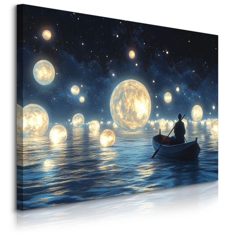 Obraz Muralo Na Płótnie Rejs Łodzią Nocą Księżyce Do Salonu 100x70 cm 1 szt.
