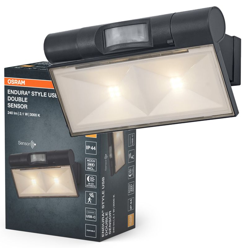 Kinkiet Ogrodowy Osram Lampa Elewacyjna LED z Czujnikiem Ruchu i Zmierzchu 2.1W 180lm 3000K Szary IP44 1 szt.