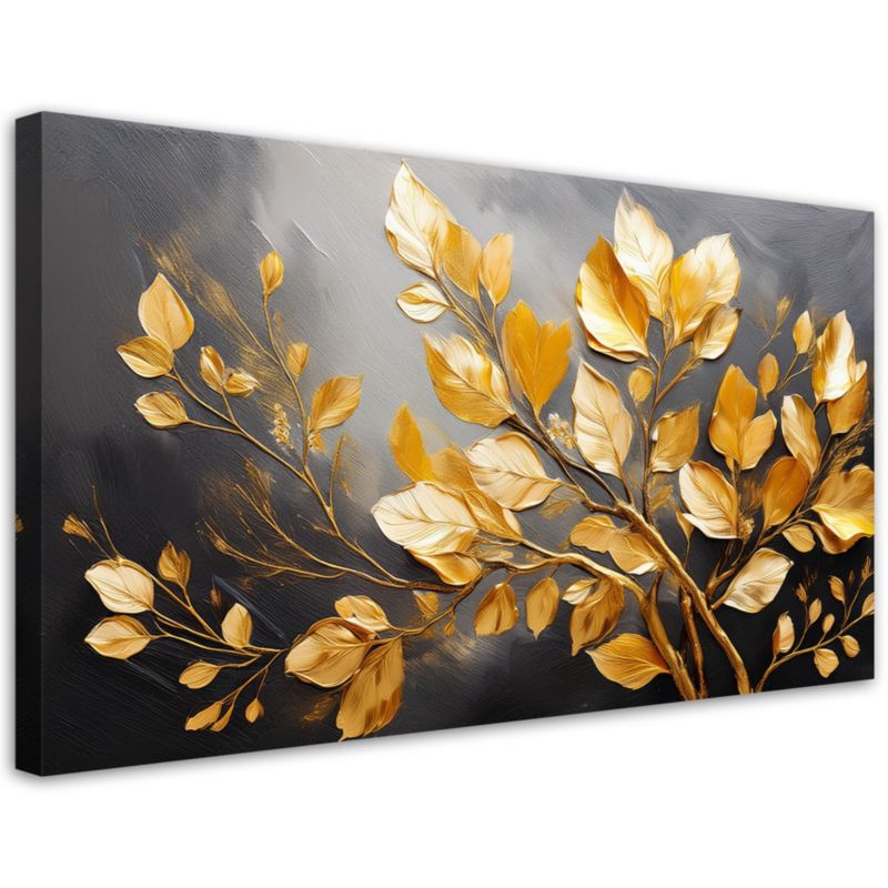 Obraz na płótnie do salonu Feeby Złote Liście na szarym Tle 100x50cm 1szt