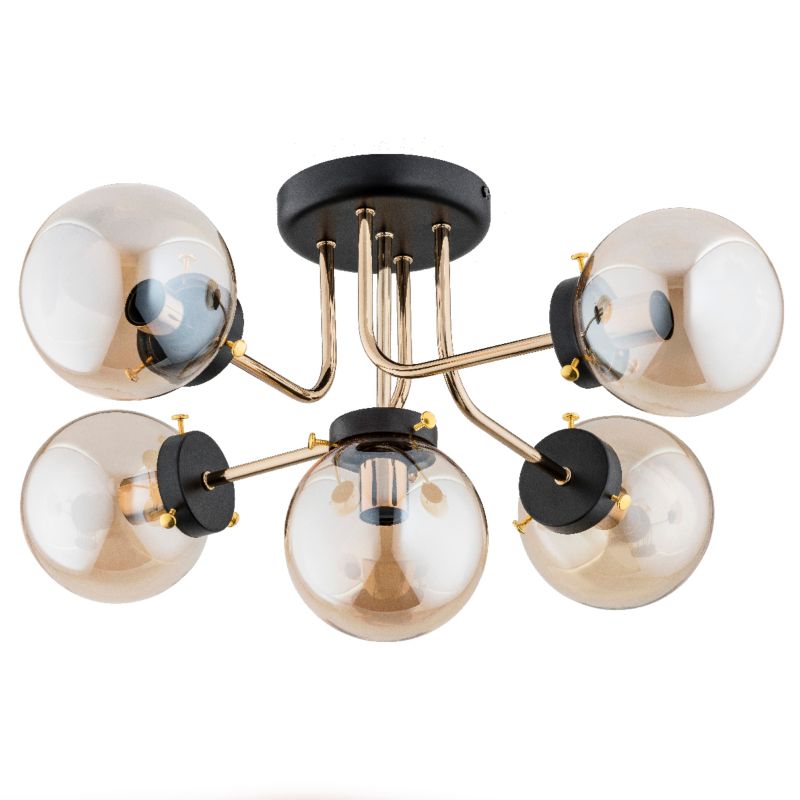 Lampa wisząca bursztynowe kule Alfa CORES mosiężno-złota 5xE14x10W IP20 wym:33x66x66cm - 1 szt.