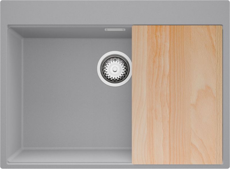 Zlewozmywak Oslo PRIMAGRAN Nablatowy 68x50cm do szafki od 70cm, Szary + Syfon + Deska, S497, 1 szt.