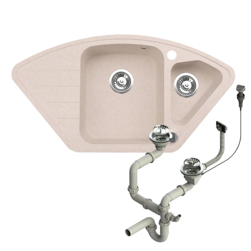 Zlewozmywak granitowy Brenor Merkury beżowy 93 x 49,5 cm półtorakomorowy z syfonem automatycznym 1 szt