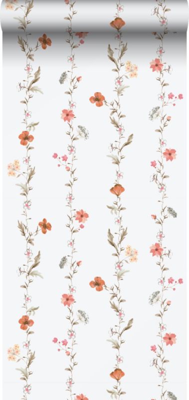 Tapeta Sanders & Sanders kwiaty pomarańczowymIbiałym 53 cm x 10 m - 1 rol.