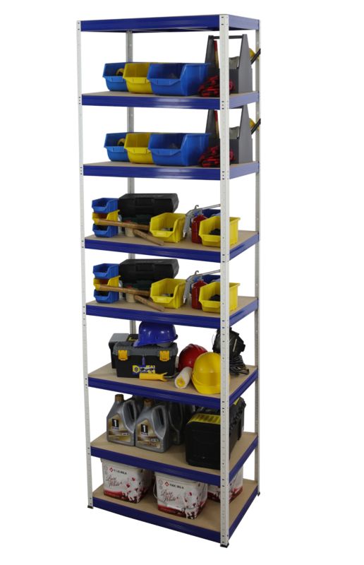 Regał metalowy MODO24 magazynowy biało-niebieski helios 270x110x35cm 8 półek po 175 kg 1 szt.