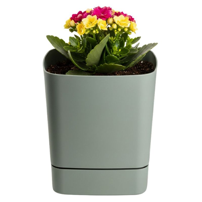 Donica z podstawką CUBI HowHomely plastikowa szarozielona kwadratowa 16x16 cm 1 szt.