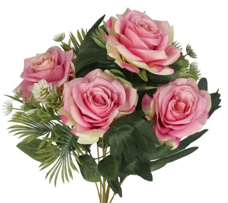 Bukiet róż Deko Pannelier sztuczne kwiaty realistyczne gęste 49cm ciemny róż 1szt