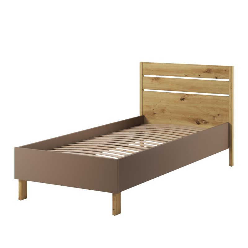 Łóżko młodzieżowe 90 cm Bettso Sonny nowoczesne z drewnianym stelażem w kolorze truflowym dąb artisan 1szt.