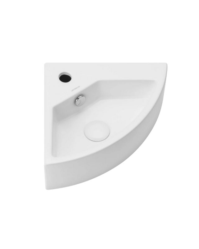 Umywalka ścienna-narożna Uptrend KONA biały połysk, z otworem na baterię oraz przelewem 1 szt.