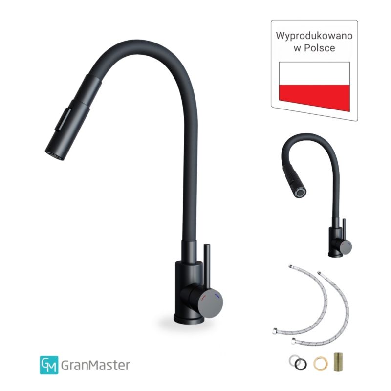 Bateria kuchenna GranMaster Flessila z Elastyczną Wylewką Czarna Dwufunkcyjna POLSKA PRODUKCJA 1szt.
