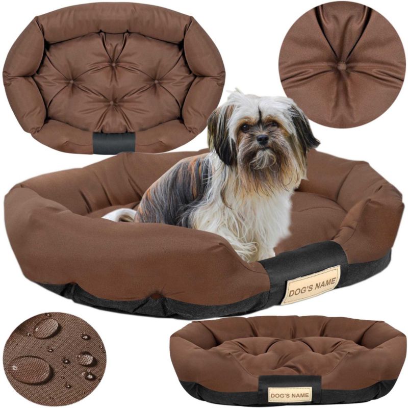 Legowisko EDANTI Dla Psa 115x95 cm Z Miejscem Na Imię Wodoodporne Owalne Wygodne Brązowe 1szt.