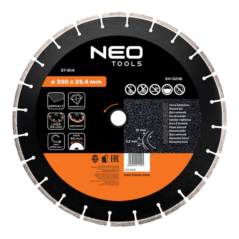 Tarcza diamentowa NEO TOOLS 350 x 25.4 mm, segmentowa, spawana laserowo 1 szt