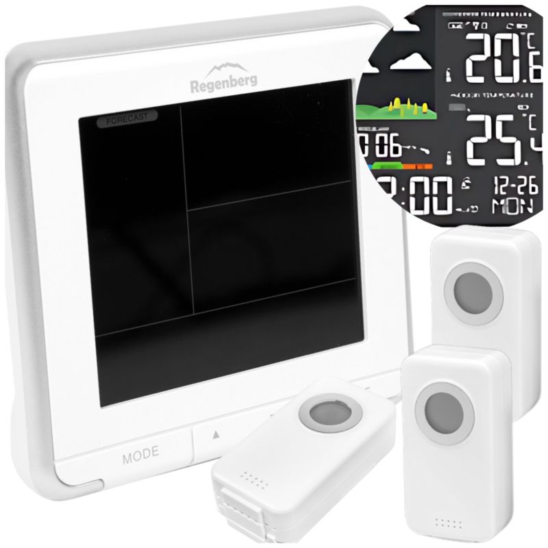 Stacja Pogodowa Regenberg Zolta Bezprzewodowa Z 3 Czujnikami Budzikiem I Barometrem 1 Szt.