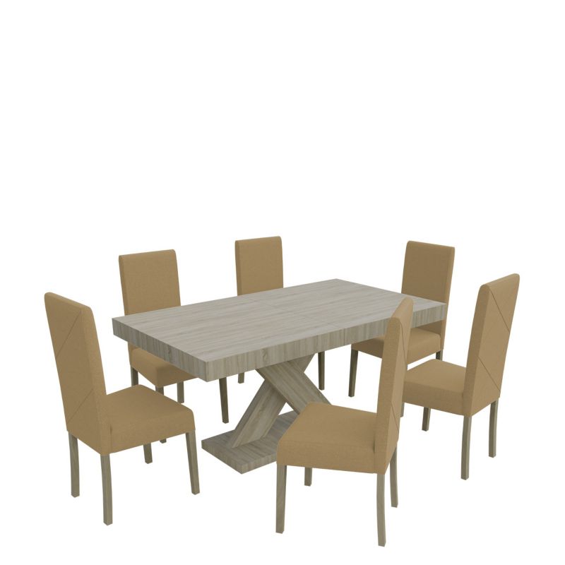 Zestaw RO06 MIRJAN 24 Stół rozkładany S05 90x160/210 + 6 krzeseł K02 dąb sonoma + piaskowy 1 kpl.