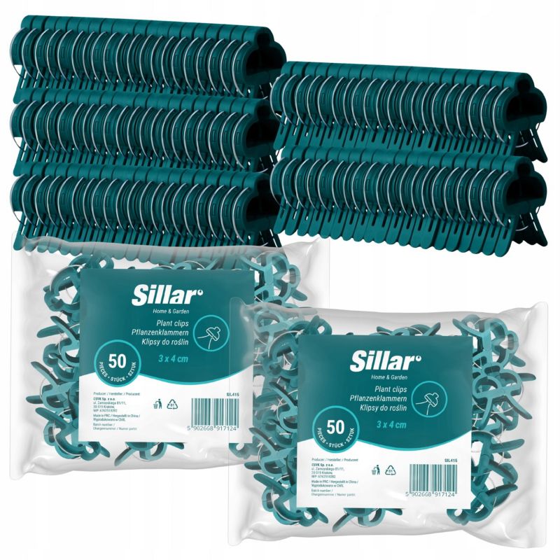 Klipsy do mocowania roślin, Sillar, zapinki z haczykami, do podtrzymywania roślin, łodyg, podpórek, 3x4cm, 100szt