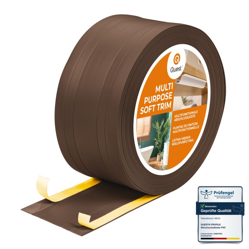 Listwa wykończeniowa W4 z PCV 2w1 110mm, QUEST samoprzylepna, maskująca elastyczna listwa podłogowa, ścienna, brąz, 25m
