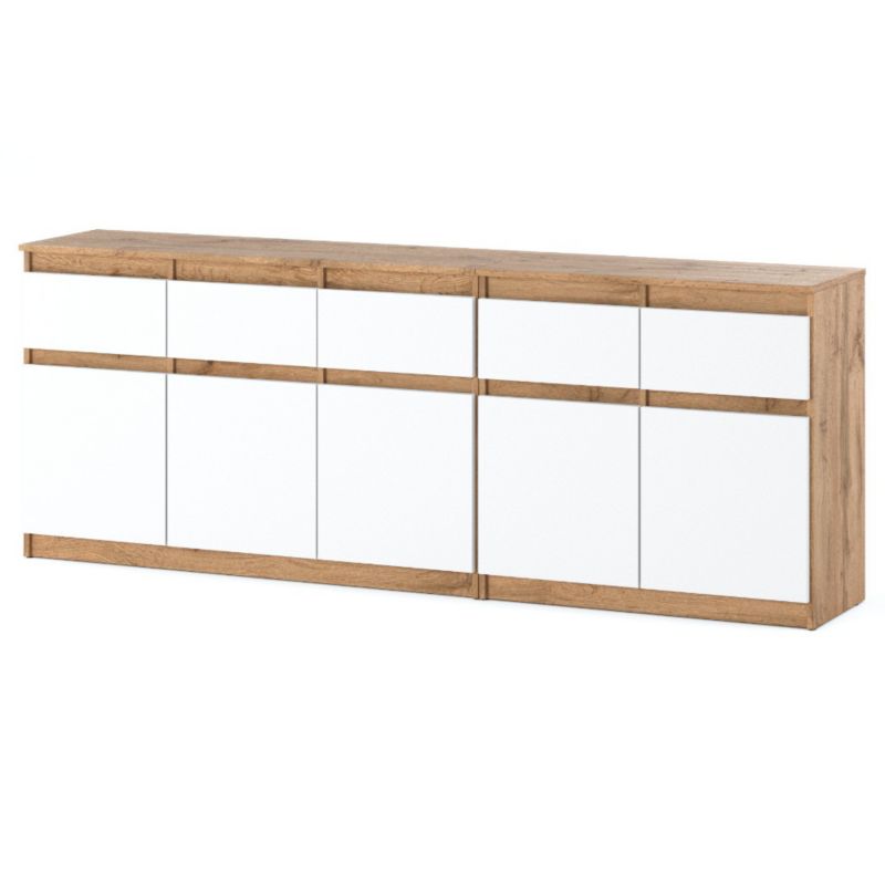 Komoda Hurtownia-Mebli Szuflady 5 Best Oleksa 200cm Dąb Wotan Biały Mat 200x35x75 cm 1szt.