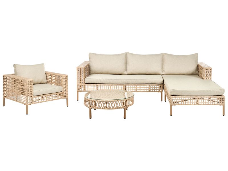 Zestaw ogrodowy ze stolikiem dla 4 osób Calasetta Lewostronny Technorattan Beżowy 1 kpl