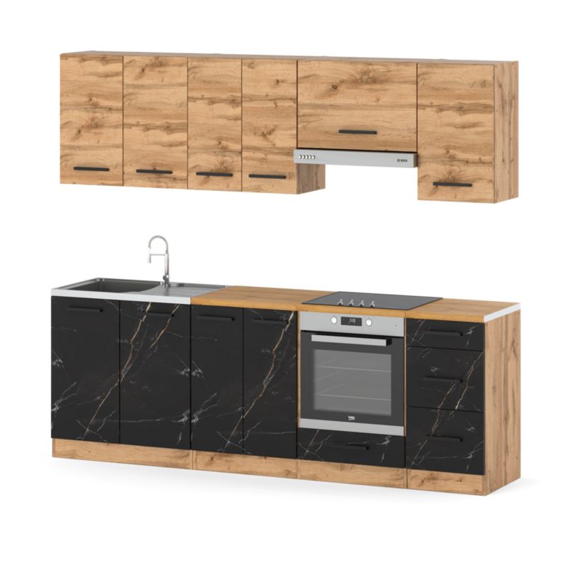 Zestaw Kuchenny Hurtownia-Mebli Z Blatem Kuchnia Mokka Plus 240cm Dąb Wotan Dąb Wotan/San Sebastian 240x47x145 cm 1szt.