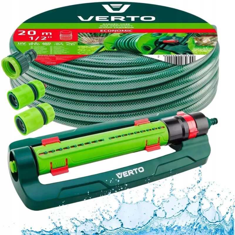 Wąż ogrodowy ze zraszaczem oscylacyjnym i złączkami VERTO, 20 m, 1/2", 1 kpl.
